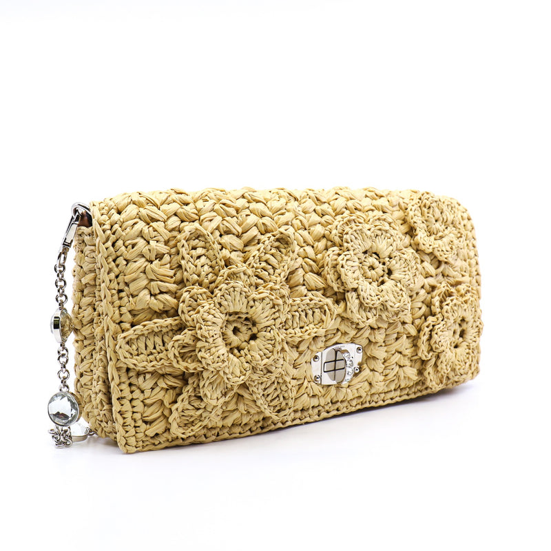 tweed crossbody crystal chain bag  in Straw phw - L'UXE LINK