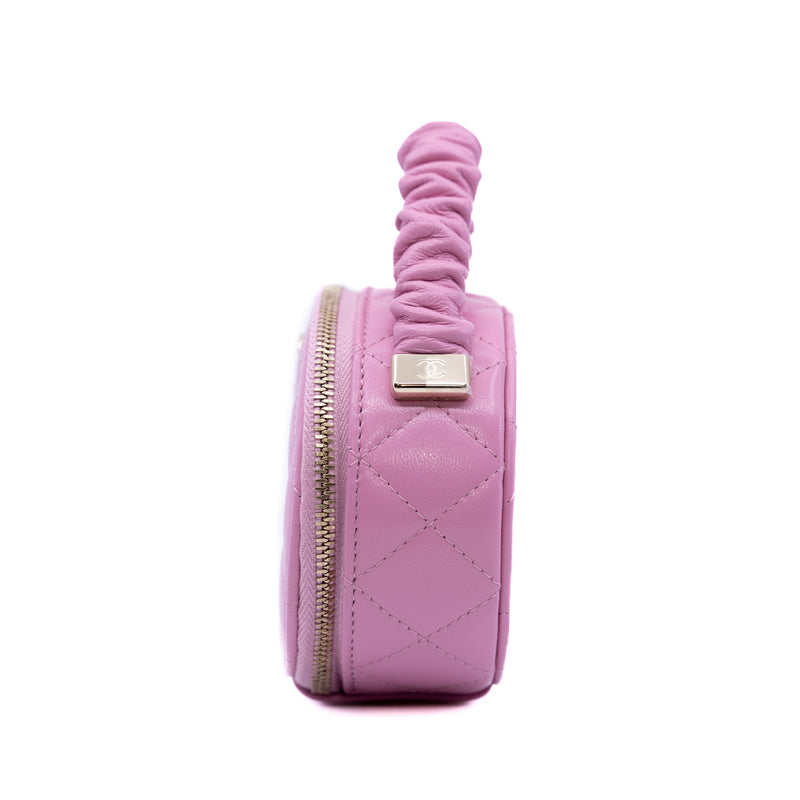 oval top handle vanity case in leather pink ghw  seri 32 - L'UXE LINK