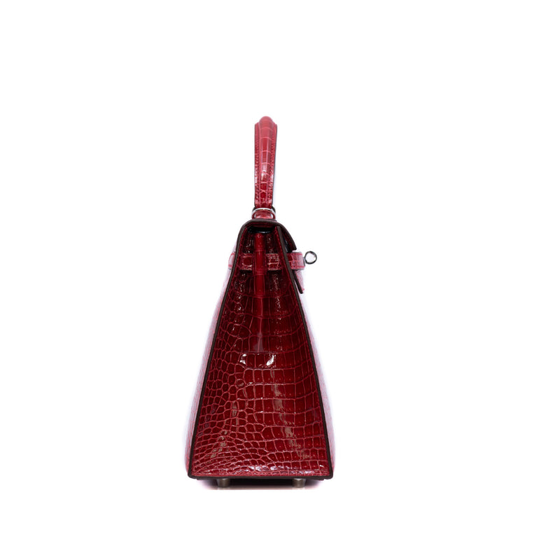 kelly 25cm sellier CK95 BRAISE SHINING POROSUS CROC PHW C stamp - L'UXE LINK