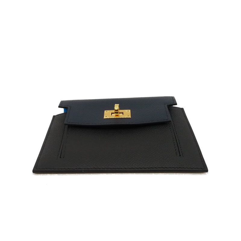 P monnaie kelly Pocket In Epsom Black/blue indigo /blue Frida Y stamp - L'UXE LINK