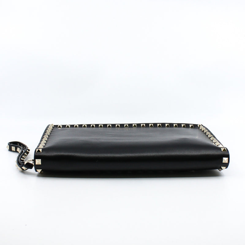 Rockstud Flap Clutch Leather Black GHW - L'UXE LINK