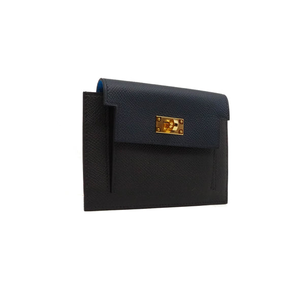 P monnaie kelly Pocket In Epsom Black/blue indigo /blue Frida Y stamp - L'UXE LINK