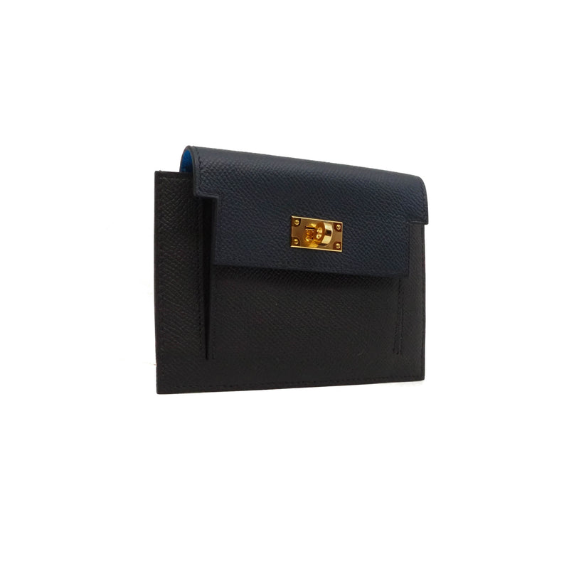 P monnaie kelly Pocket In Epsom Black/blue indigo /blue Frida Y stamp - L'UXE LINK