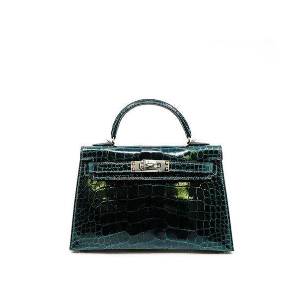 mini kelly2 crocodile 6O vert cypres phw seri U