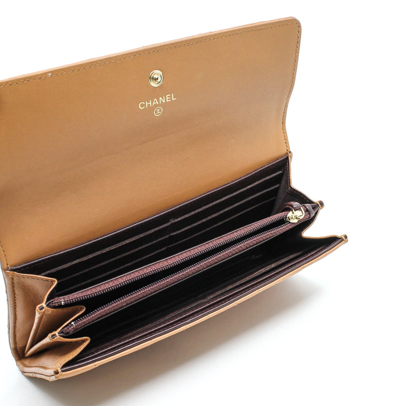 long wallet lamb skin brown  ghw seri 22 - L'UXE LINK