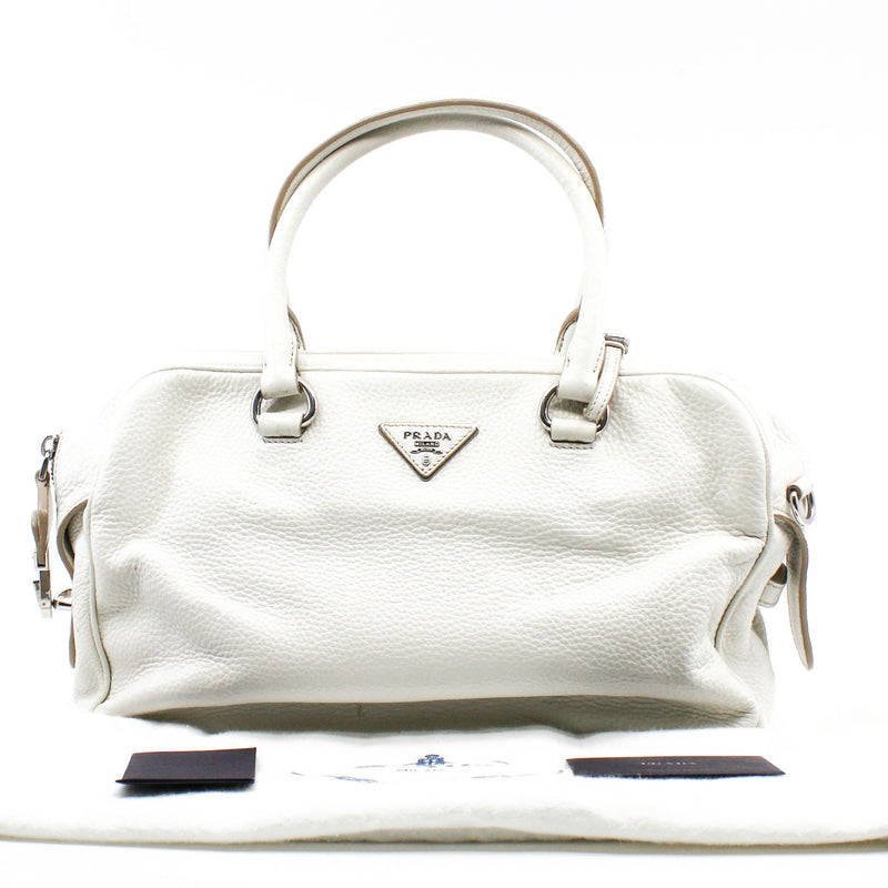 prada tote leather bag white