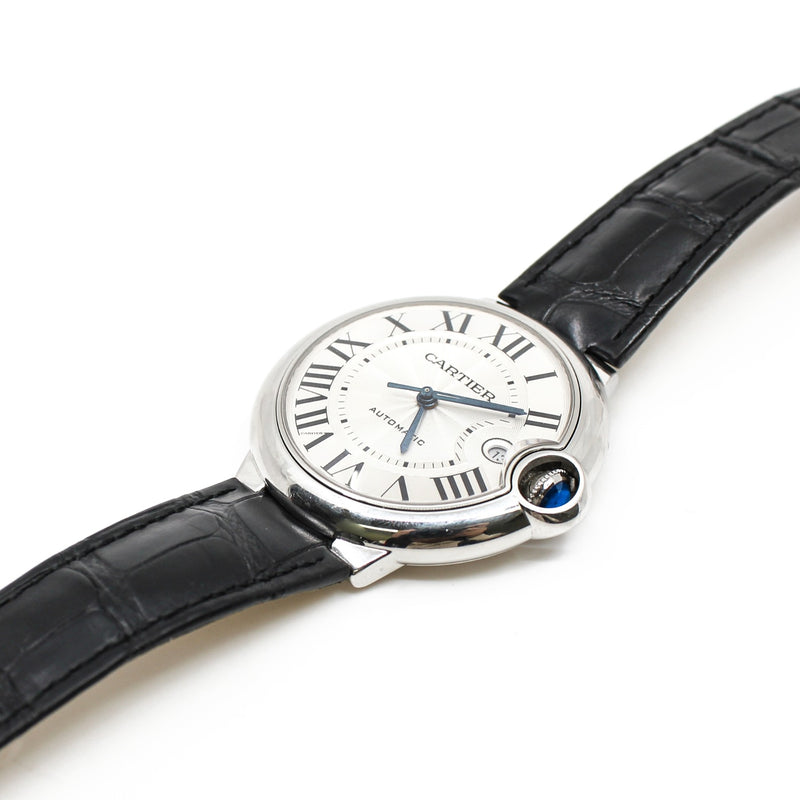 ballon bleu 40MM, AUTOMATIC steel black leather sbb0039 - L'UXE LINK