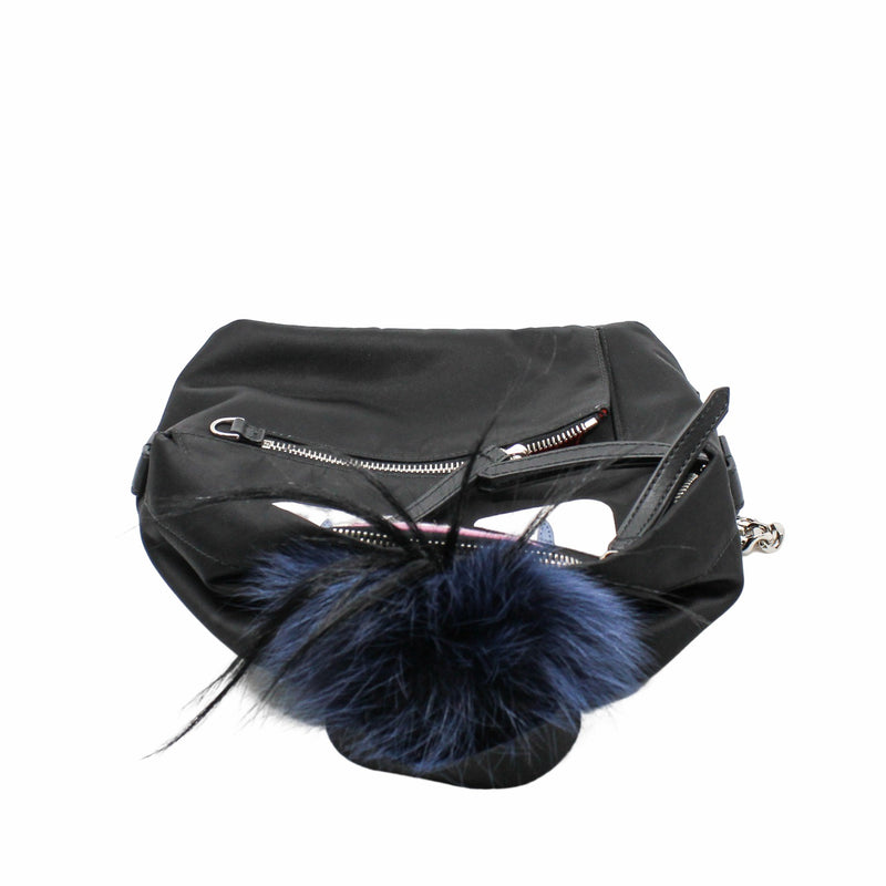 MONSTER BACKPACK MINI NYLON WITH LEATHER AND FUR BLACK PHW - L'UXE LINK