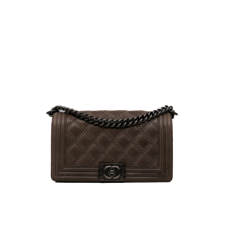 leboy large quilted in calfskin grey/brown aged hw seri 18 - L'UXE LINK