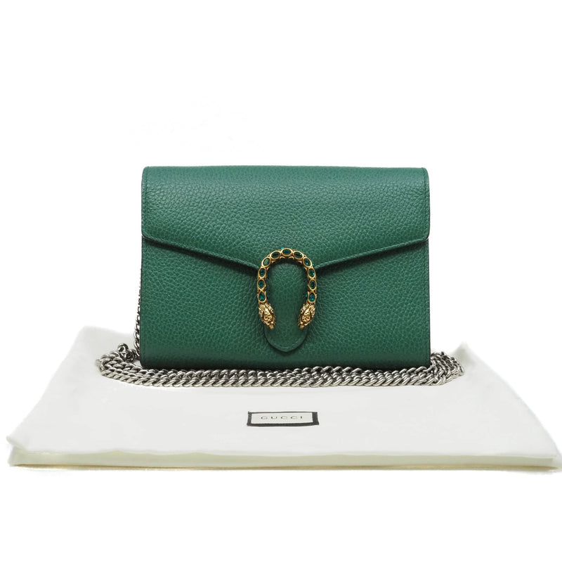 dionysus crystal buckle chain bag in leather green