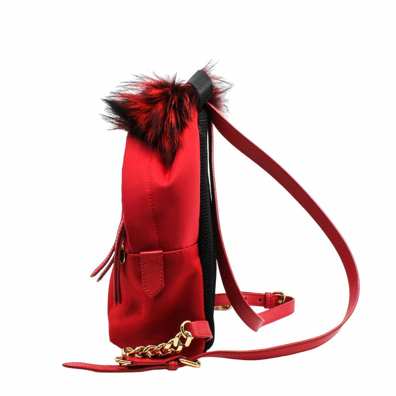 Monster Backpack   Mini  Nylon with Leather and Fur Red GHW - L'UXE LINK
