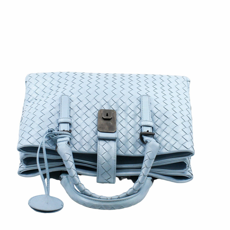 ROMA LEATHER HANDBAG sky blue with strap - L'UXE LINK