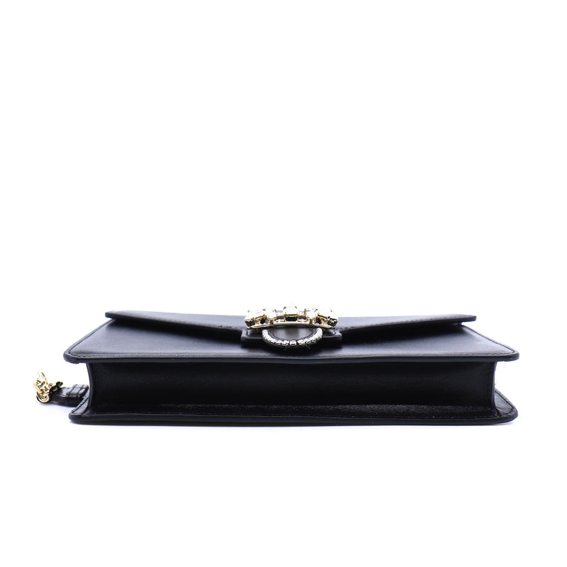 strass buckle flap crossbody bag in leather black