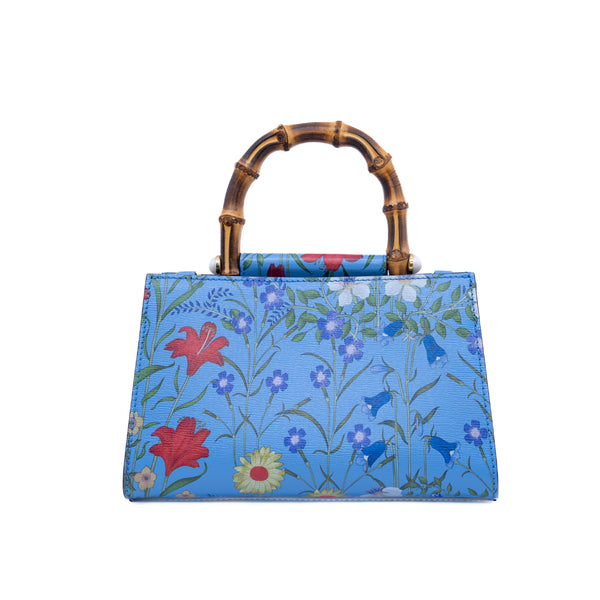 top handle bamboo multicolor blue with strap