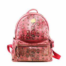 Backpack Medium Snakeskin Embossed Visetos Studded  Stark  Red Pink - L'UXE LINK
