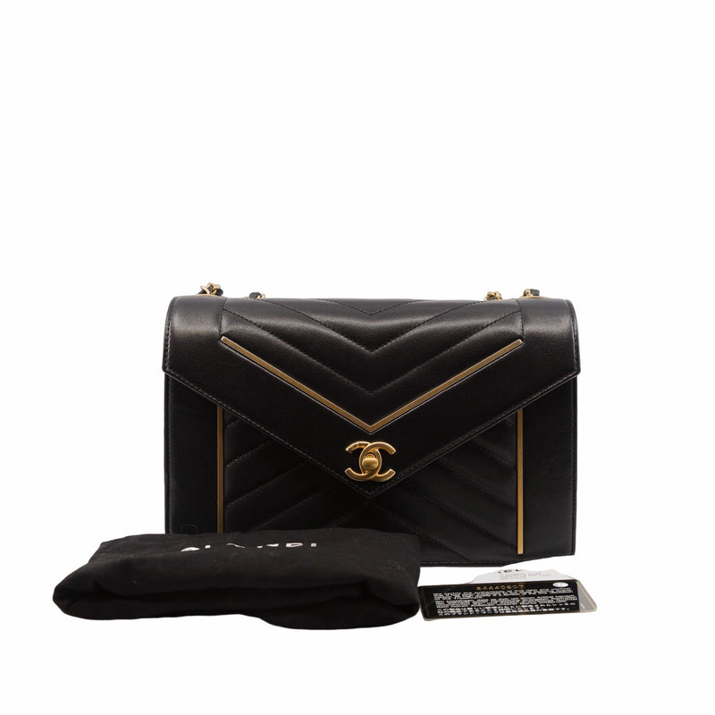 flap bag lamb skin black V  ghw seri24 - L'UXE LINK