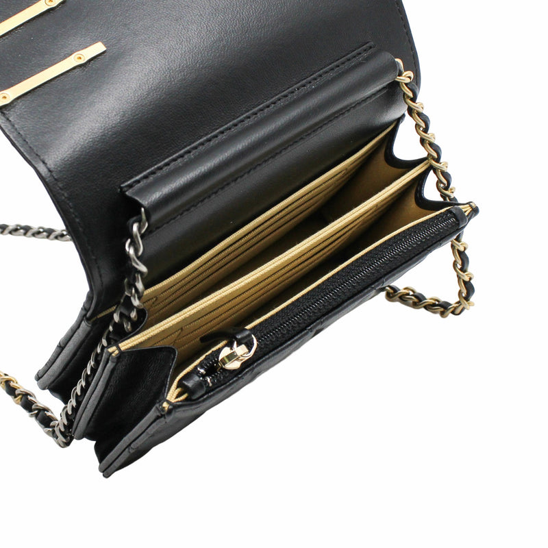 woc black lambskin with coco chanel paris logo stamp pearl mix gold black hardware seri 31