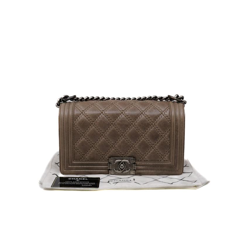 leboy large quilted in calfskin grey/brown aged hw seri 18 - L'UXE LINK