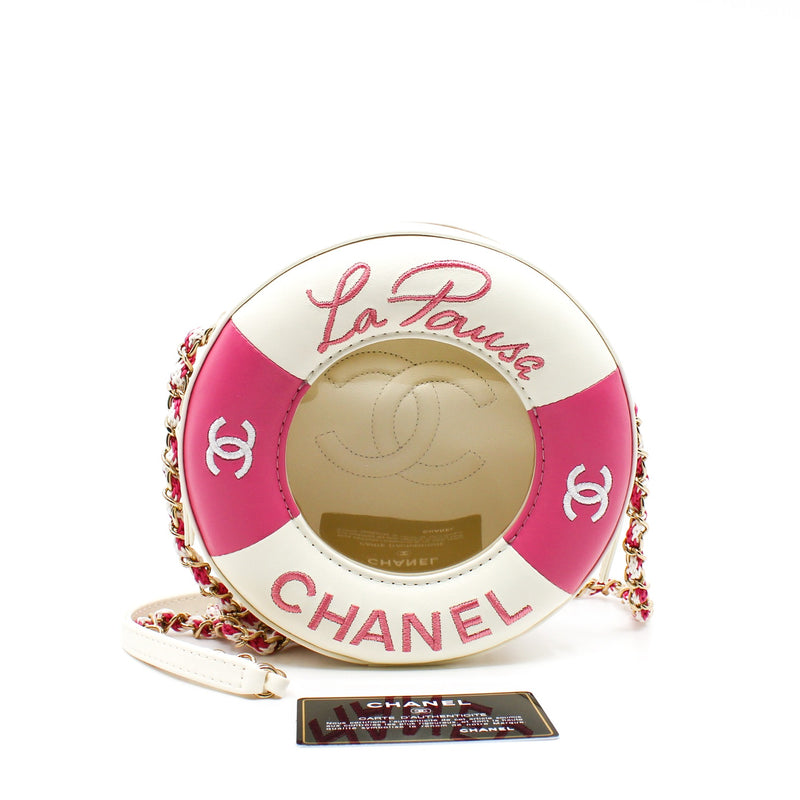 life ring bag white mix pink cc logo lambskin mix transparency pvc light ghw seri 26 - L'UXE LINK