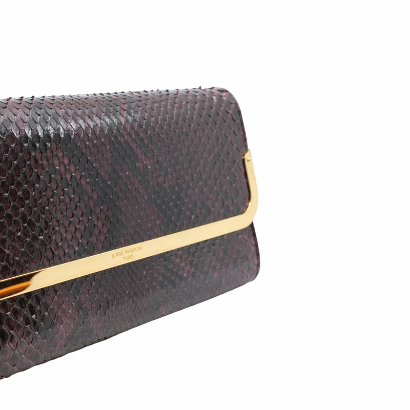 Rossmore Mm Purple Python Skin Leather Clutch ghw - L'UXE LINK