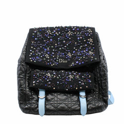 CHRISTIAN DIOR 2016 NAVY BLUE CANNAGE LEATHER/SEQUIN EMBELLISHED MESH 'STARDUST' BACKPACK - L'UXE LINK