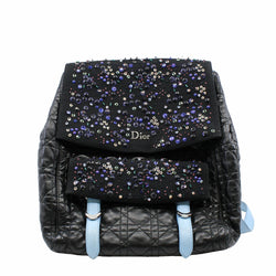 CHRISTIAN DIOR 2016 NAVY BLUE CANNAGE LEATHER/SEQUIN EMBELLISHED MESH 'STARDUST' BACKPACK