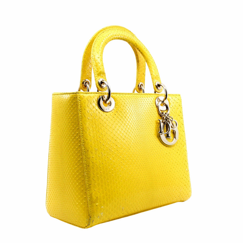 lady dior medium snake yellow phw