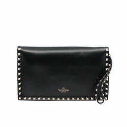 Rockstud Flap Clutch Leather Black GHW - L'UXE LINK