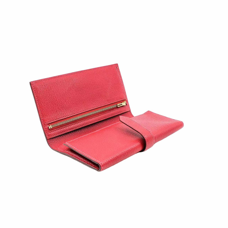 bearn long wallet red  double flap ghw R stamp