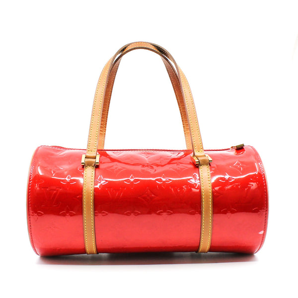 drawstring  petent leather in red  gold hardware