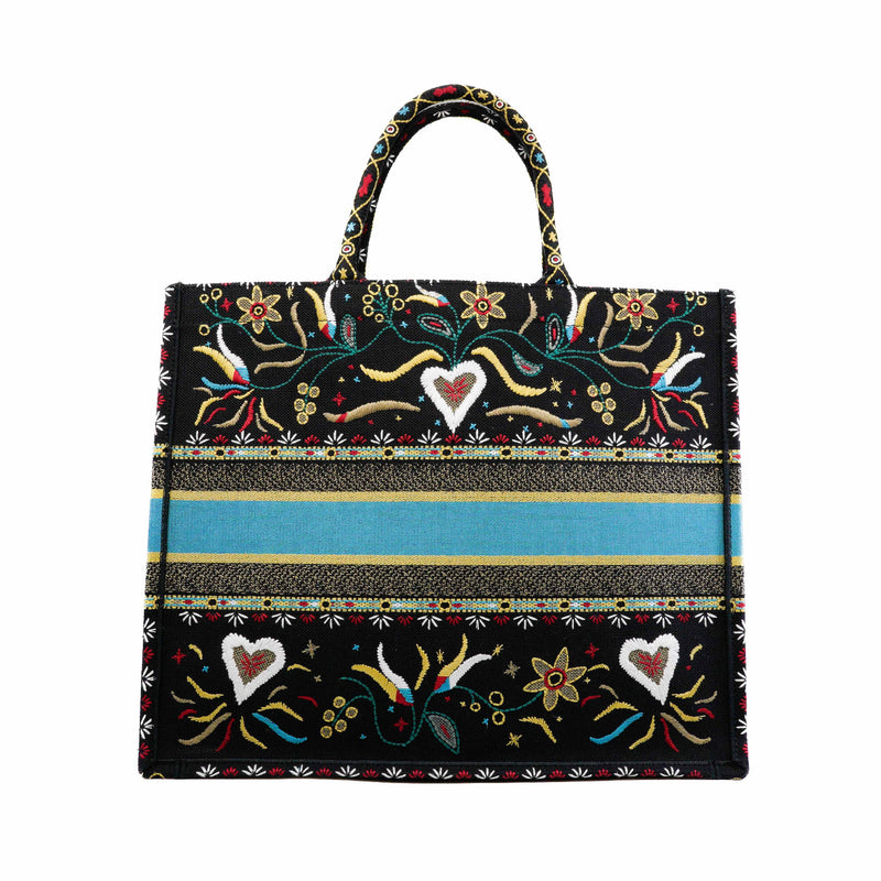 large boot tote with heart embroidary in fabric black/white - L'UXE LINK