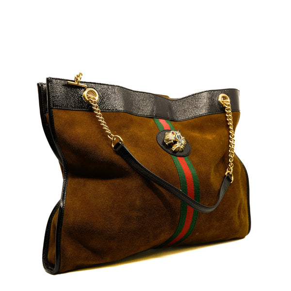 tiger tote in suede brown/leather black ghw - L'UXE LINK