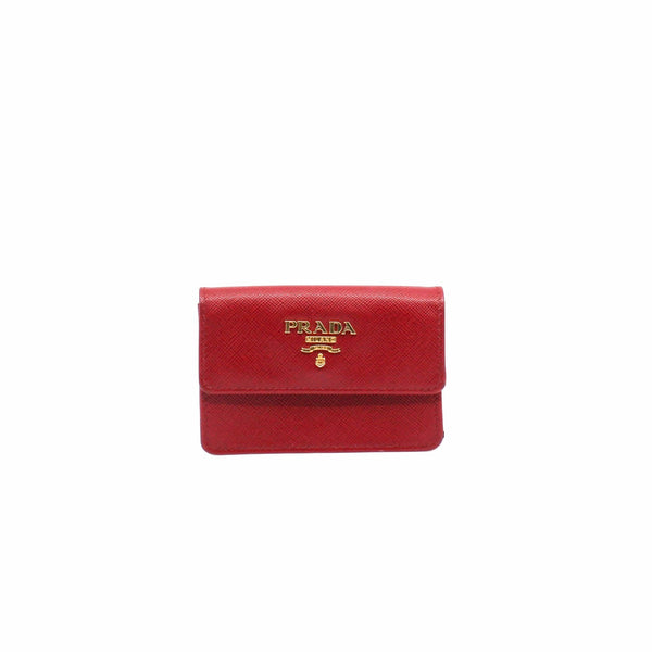 card holder leather saffiano red ghw