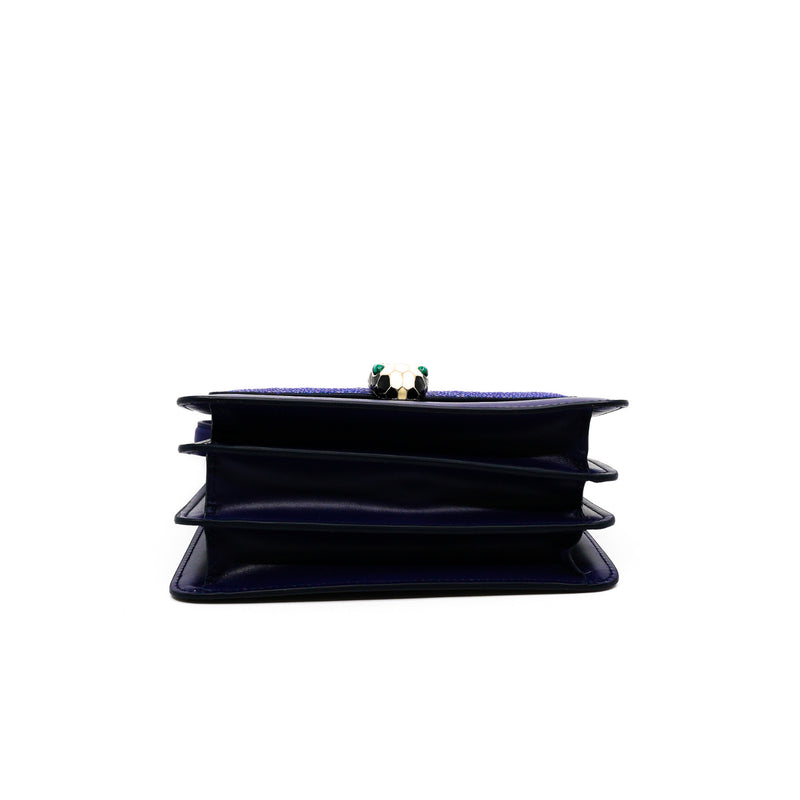 small serpenti top handle flap bag in stingray navy