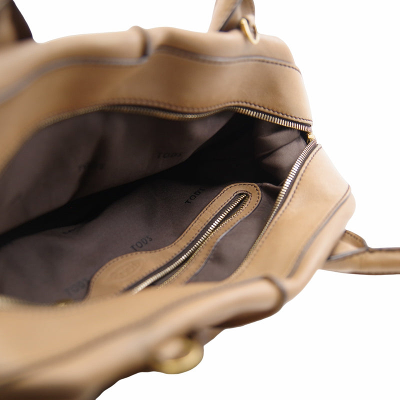 Two-way Shoulder Handbag Leather Brown - L'UXE LINK