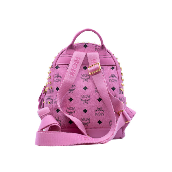 mini backpack with crystal/ studs in leather pink ghw - L'UXE LINK