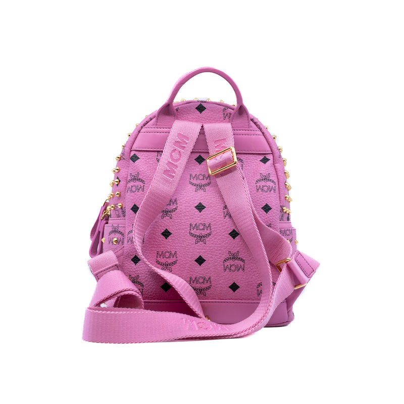 mini backpack with crystal/ studs in leather pink ghw