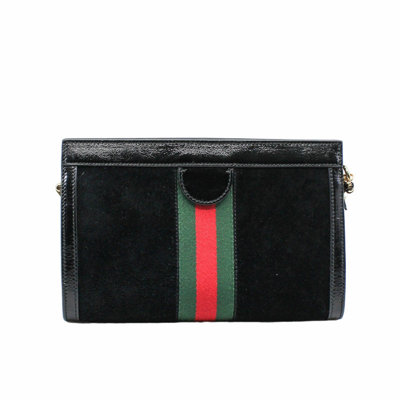 ophidia clutch small black suede mix patent with chain GHW - L'UXE LINK