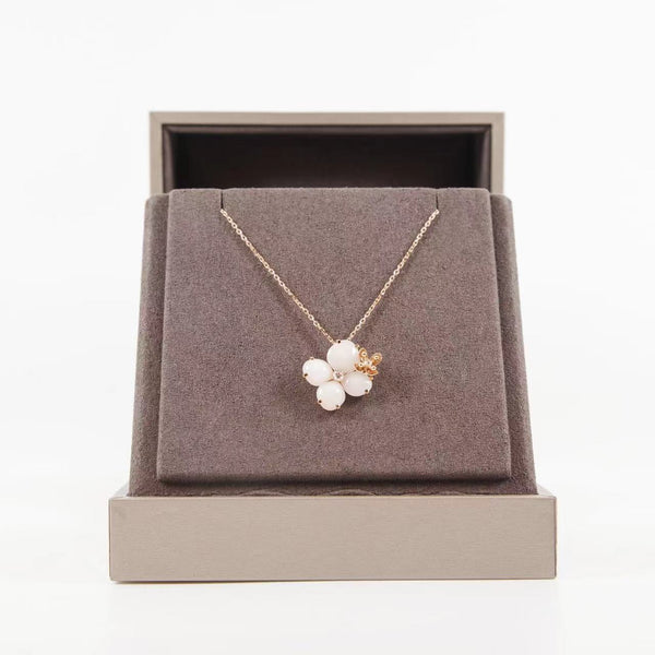 necklace flower with diamonds  18k rg - L'UXE LINK