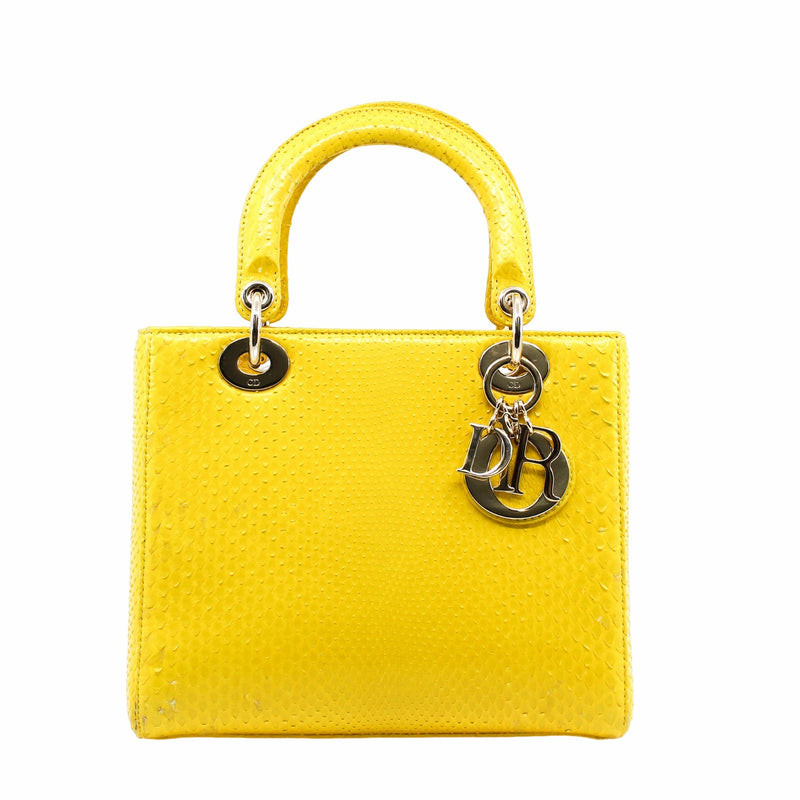 lady dior medium snake yellow phw