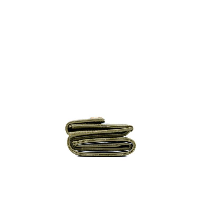 leboy tri-fold lcompact wallet in caviar grass green ghw #NE - L'UXE LINK