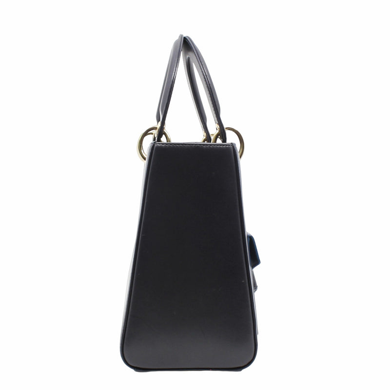 lady dior medium black mix navy pocket calf skin in ghw