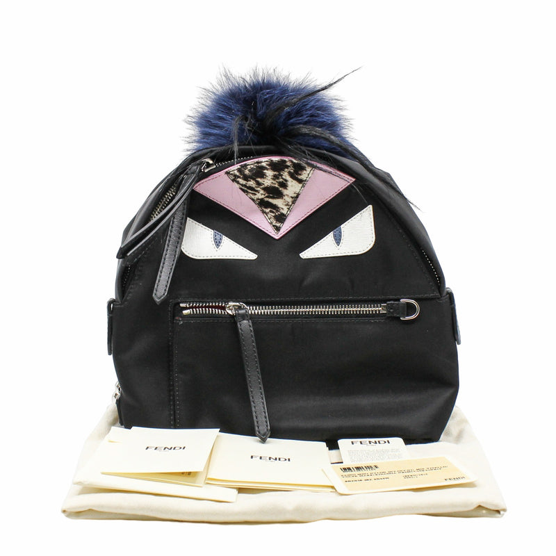 MONSTER BACKPACK MINI NYLON WITH LEATHER AND FUR BLACK PHW - L'UXE LINK