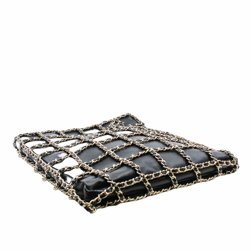Chain Frame CC Charm Shopping Tote lamb skin black  ghw - L'UXE LINK