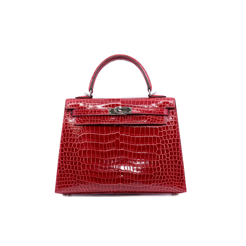 kelly 25cm sellier CK95 BRAISE SHINING POROSUS CROC PHW C stamp - L'UXE LINK