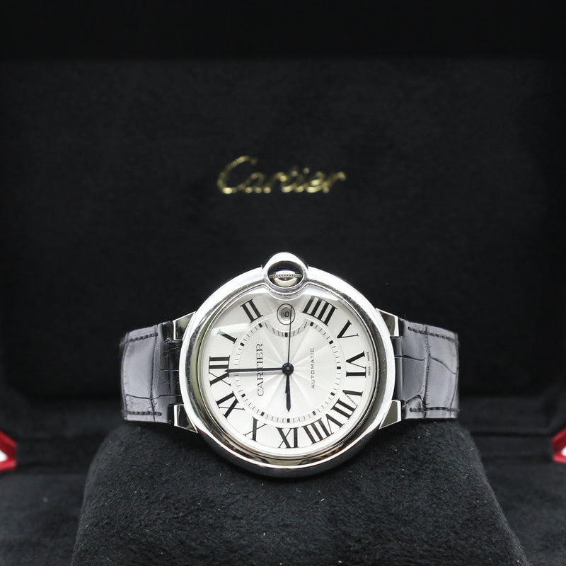 BALLON BLEU DE CARTIER WATCH 40MM, AUTOMATIC MOVEMENT, STEEL, LEATHER