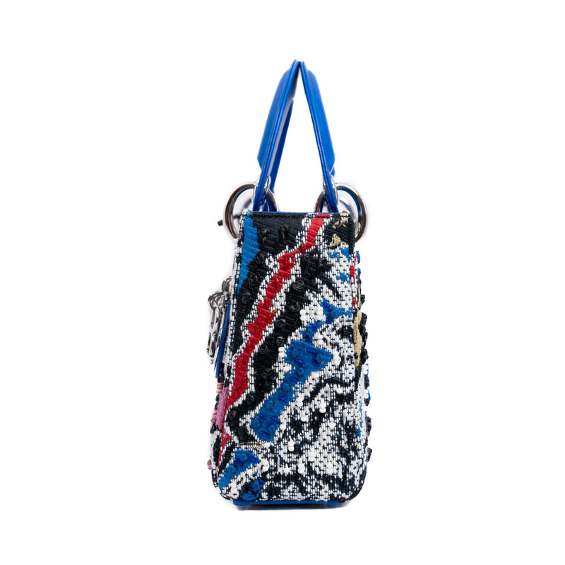 mini lady art embroidery in fabric white/black/leather electric blue phw 2017