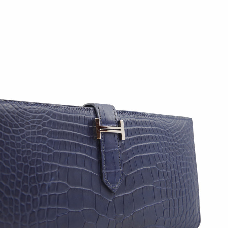 H bearn long wallet crocodile navy PHW