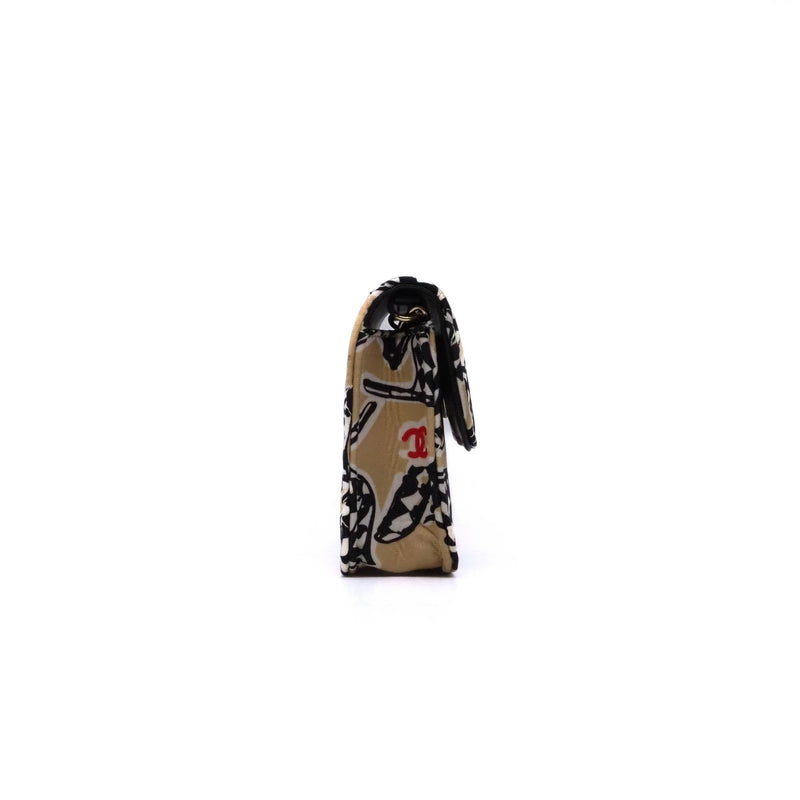 vanity card holder chain bag with fabric beige/black phw #KPG - L'UXE LINK