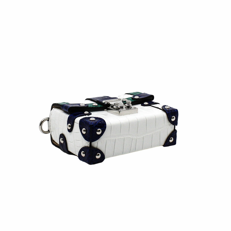 ESSENTIAL TRUNK with chain white blue green crocodile phw rrp 55000hk dollar - L'UXE LINK